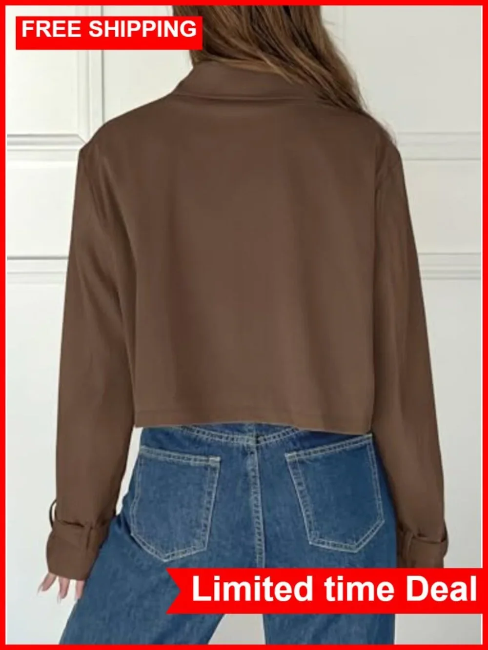 Cropped Trench Coat Double Breasted Loose Fit Lightweight Jacket